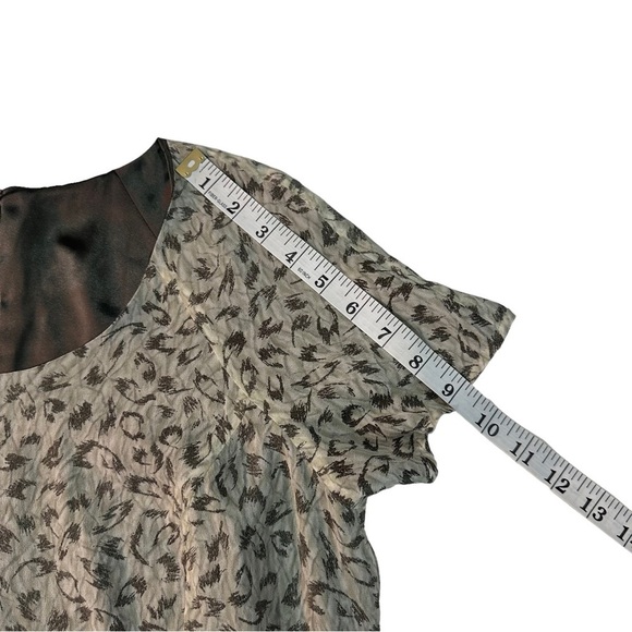 Alfani Green Abstract 100% Silk Short Sleeve Maxi 52”Dress Sz 12 Lined 1/2 Zip - Picture 10 of 15